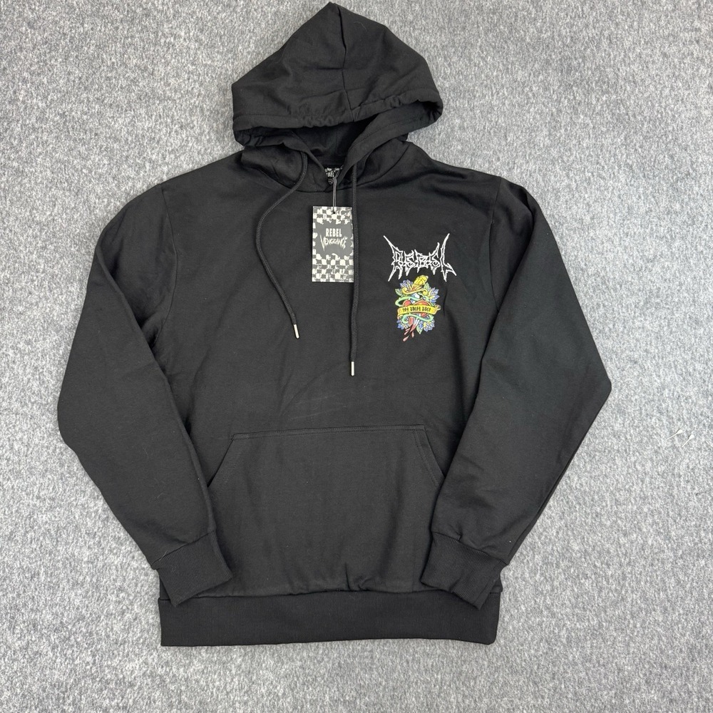 Rebel Vengeance Skull Snake Eagle Hoodie Black Graphic Pullover Men's L NWT